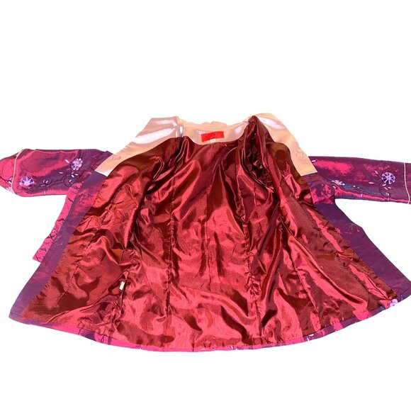 Zi Qing Ge Embroidered Floral Chinese Style Jacket Wine Purple Frog Closures LG - Picture 6 of 11